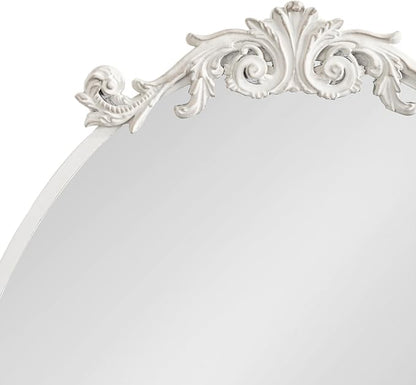 Kate and Laurel Arendahl Traditional Vertical Oval Wall Mirror, 24 x 36, Antique White, Vintage Glam Baroque-Inspired Round Bathroom Vanity Mirror with Ornate Crown
