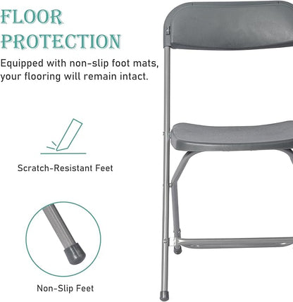 30 Pack Plastic Grey Folding Chairs,Portable Party Chairs Stackable Commercial Seats with Steel Frame for Office Home Outdoor Indoor Wedding Party Patio Dinning Events,350lbs Capacity