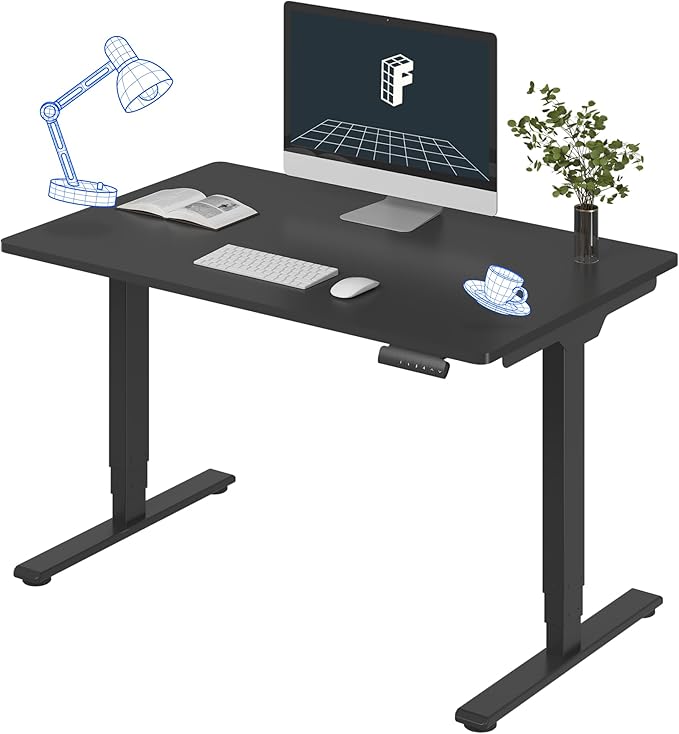 FLEXISPOT E6 3 Stages Dual Motor Electric Standing Desk 48x30 Inch Whole-Piece Board Height Adjustable Electric Sit Stand Desk(Black Frame + Black Desktop, 2 Packages)