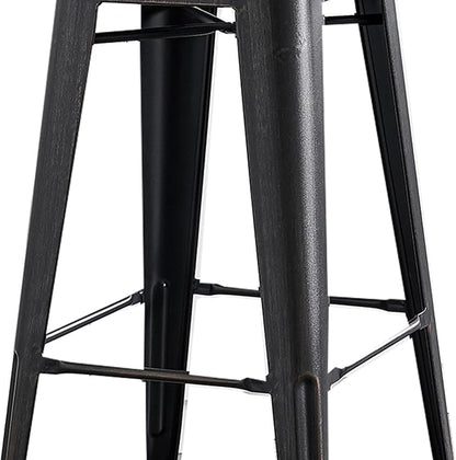 AC Pacific 30” Metal Barstool Set of 2 – Country Rustic Style with Low Back, Lightweight & Sturdy Build, Easy Assembly – Distressed Black