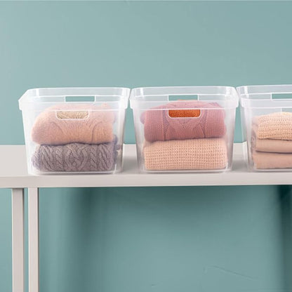 Sterilite 8.25x12.25x15 Inch Modern Polished Storage Bin w/Comfortable Carry Through Handles & Banded Rim for Household Organization, Clear (24 Pack)