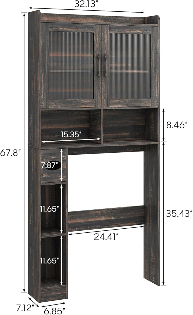 Over-The-Toilet Storage Cabinet, Farmhouse Style with 2 Acrylic Waves Doors, Space-Saving Home Storage Rack for Restroom, Bathroom and Laundry Room