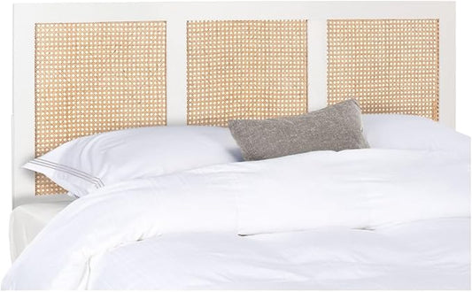 SAFAVIEH Home Collection Vienna White Wash Cane Queen Headboard Platform
