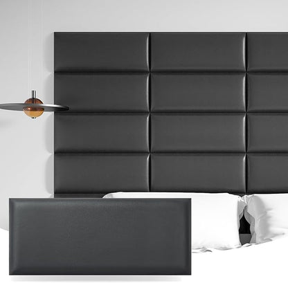 Art3d Peel and Stick Black King Headboard, 12-Pack Upholstered Headboard for Queen, Full-Size Bed, Padded Wall Panel