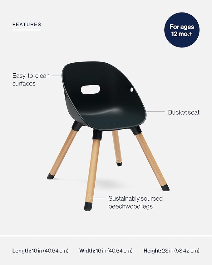 Lalo The Play Chair - Wooden & Non-Toxic Plastic Kids & Toddler Chair - Sturdy Bucket Seat, Easy to Clean, Up to 200 lb. Weight Capacity, Set of 2 - Licorice