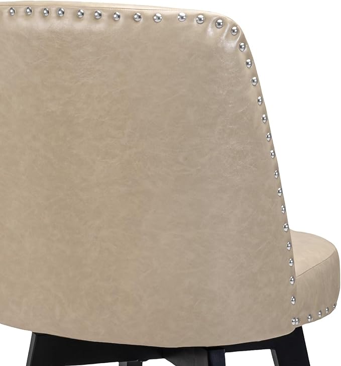 MINCETA Bar Stool, PU Leather Barstool, 26 Inch Upholstered Counter Stool with High Back and Footrest, Swivel Counter Height Barstool for Kitchen Island Home Bar Khaki