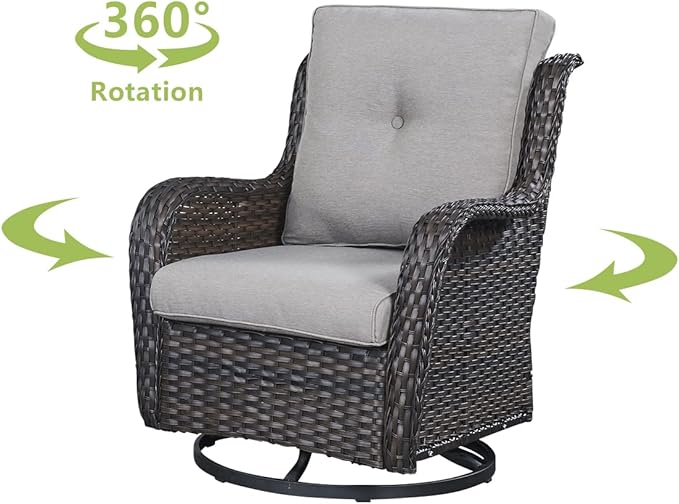 HUMMUH Outdoor Swivel Rocker Wicker Patio Chairs High Back PE Rattan Glider Chairs 4PCS Patio Furniture Set(Brown,Grey)