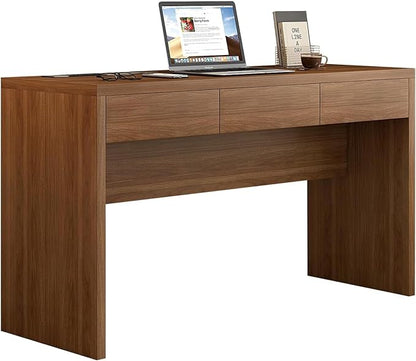 Executive Desk with Drawers, Computer Desk with Drawers with Pre-Embedded Slots, 55 inch Modern Walnut Home Office Desk with Charging Station for Study, Living Room, Bedroom
