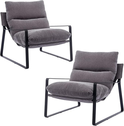 HEAH-YO Modern Accent Chairs Set of 2, Linen Fabric Living Room Chairs with Removable Cushion and Solid Metal Frame, Comfy Reading Chairs for Bedroom, Grey
