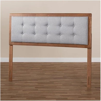 Mid-Century Marvel Fabric Upholstered Walnut Brown Finished Wood Headboard, Wall Mount Headboard King/Light Gray