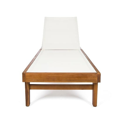 Christopher Knight Home Shiny Outdoor Wood Chaise Lounge (Set of 2), Teak Finish/White Mesh