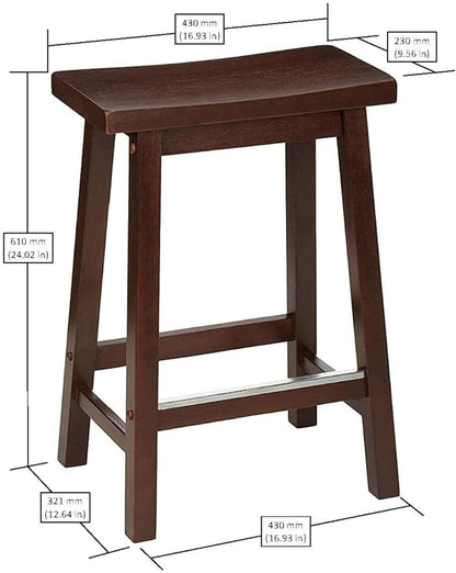 Amazon Basics Solid Wood Saddle-Seat Kitchen Counter Barstool with Footrest, Easy Assembly - 24-Inch Height - Walnut - Set of 2