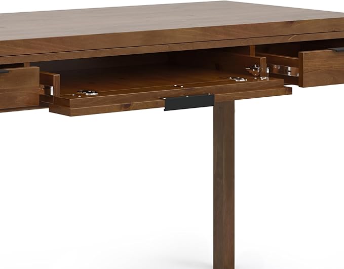 SIMPLIHOME Hollander Desk - 60-Inch Wide Solid Wood Writing Desk in Medium Saddle Brown, Contemporary Home Office Computer Table for Workspace or Study with 2 Drawers and Flip-Down Keyboard Tray