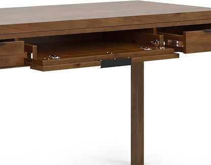 SIMPLIHOME Hollander Desk - 60-Inch Wide Solid Wood Writing Desk in Medium Saddle Brown, Contemporary Home Office Computer Table for Workspace or Study with 2 Drawers and Flip-Down Keyboard Tray