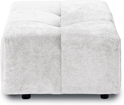 JACH Modern Ottoman Seat for Living Room, Linen Fabric Ottomans, Minimalist Foot Stool, Comfy Breathable Footstool for Living Room Apartment (White)
