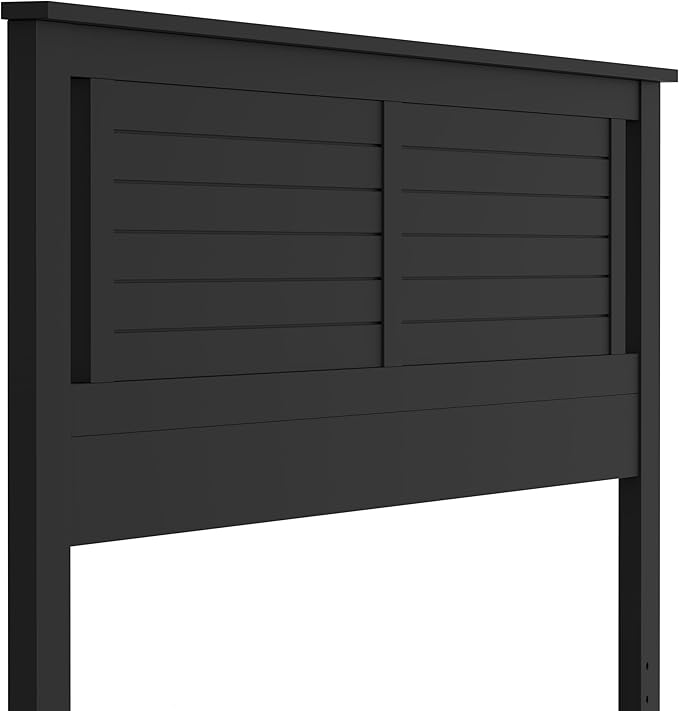 Serene Poplar Wood King Size Headboard in Black, Modern Farmhouse Panel with Horizontal Scoring, Casual Coastal Style, Easy Assembly, Quality Materials
