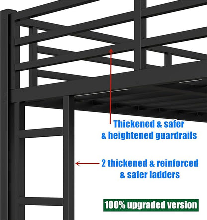 Higher Quality & Stronger Heavy Duty Steel Black Bunk Bed Twin XL Over Queen Size Bunkbed, Thickened More Stable Safer Metal Bunk Queen Bed (Easier to Assemble) (Twin XL Over Queen)