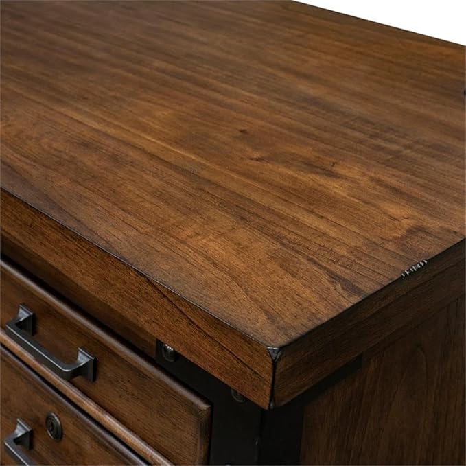 Pemberly Row Rustic Half Pedestal Wood Desk Writing Table Office Desk in Brown