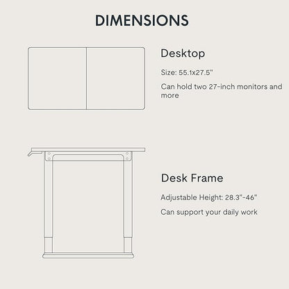 FLEXISPOT 4 Legs Standing Desk 55 x 28 Inch Electric Adjustable Height with Splice Board Home Office Sit Stand Up Desk, Black Top + Black Frame