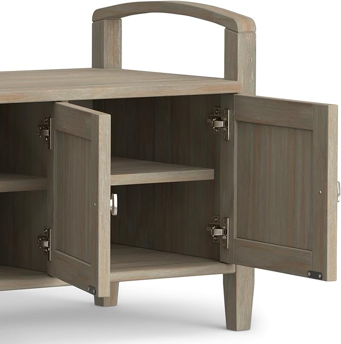 SIMPLIHOME Warm Shaker Entryway Storage Bench - 44 inch Wide Solid Wood Storage Seat in Distressed Grey, Transitional Bench Seat for Mudroom or Living Room with Lift-Up Lid and Shaker-Style Panels