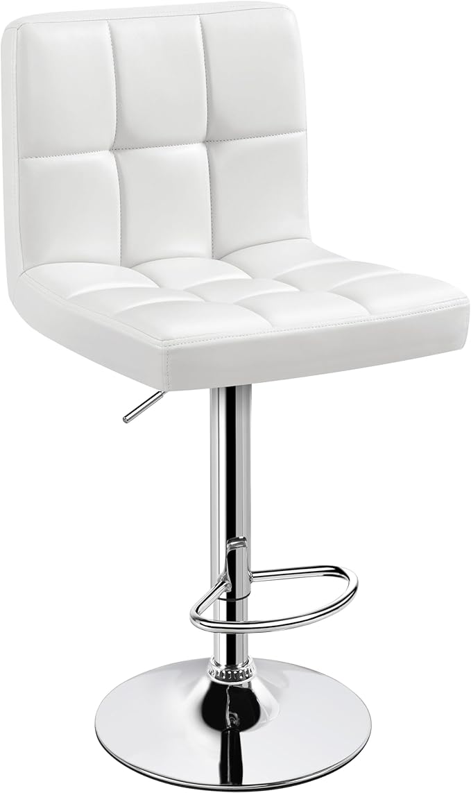 Yaheetech Bar Stools, PU Leather Adjustable Swivel Barstools, Armless Hydraulic Kitchen Counter Bar Stool, Kitchen Island Chairs, White