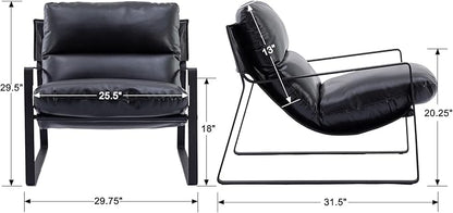 DUOMAY Mid-Century Accent Chair Armchair Set of 2, Comfy PU Leather Leisure Chair Lazy Chair with Metal Leg for Living Room Bedroom Office Apartment, Black