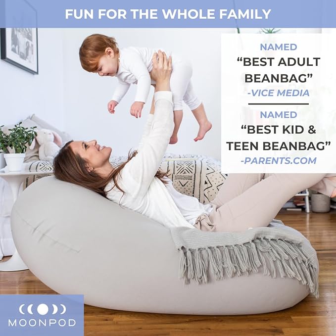 Moon Pod Bean Bag Chairs for Adults - 12LB Giant Bean Bag for Back Support w/ Micro-Bead Filling for Zero-Gravity Sensation, Tension Relief (Pink)