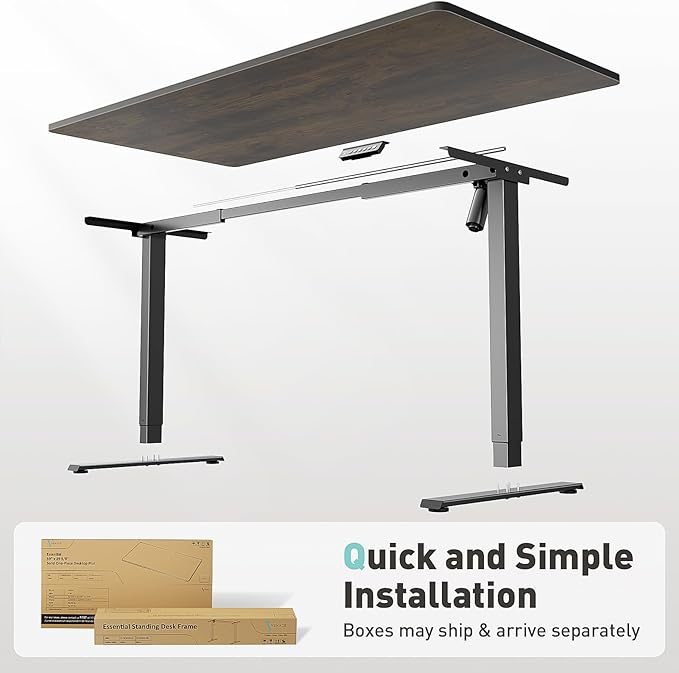 One-Piece Electric Standing Desk, 48 x 24 Inch Adjustable Height Sit to Stand Up Desk for Home Office, Work & Study, Black Frame & Brown Desktop (2 Packages)