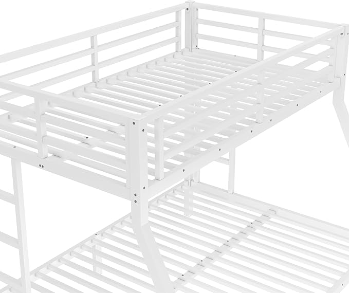 Bellemave Twin Over Full Bunk Bed for Teens, Twin Over Full Bunk Bed Frame with 2 Side Ladder and Full Length Guardrail, Easy Assemble Bunkbeds, Noise Reduced, Mattress Not Included, White