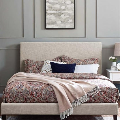 MAKLAINE Full/Queen Upholstered Linen Fabric Headboard in Beige