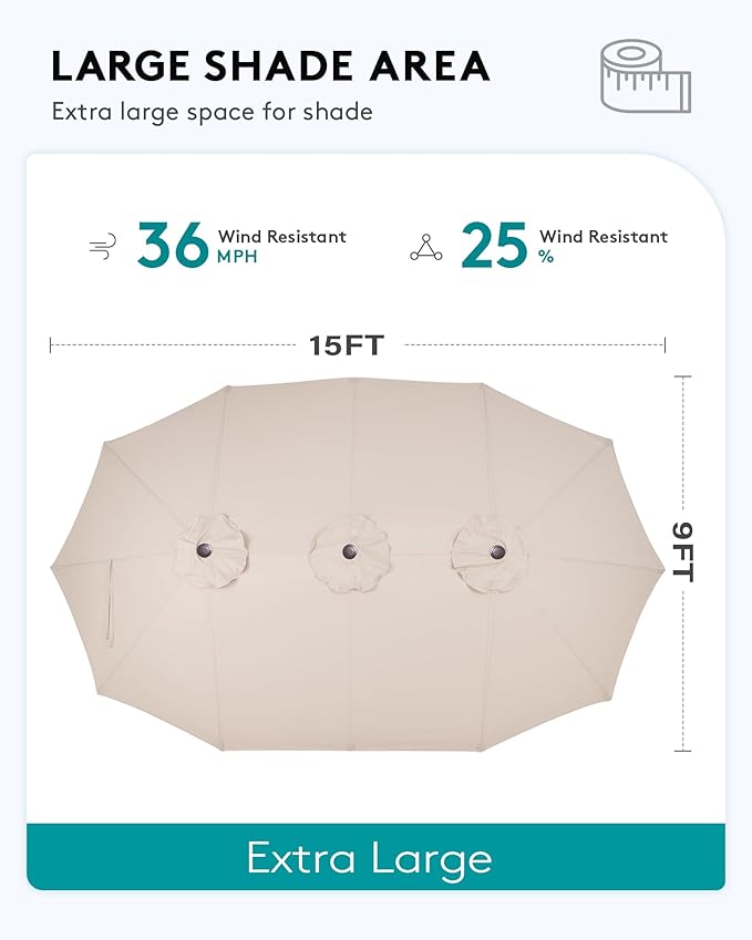 SERWALL HDPE Patio Furniture Set with 15FT Double Side Patio Umbrella, 7-piece Outdoor Modular Sectional Sofa Set, All Weather Patio Couch Set for Deck, Gray & Gray Cushion（Umbreall Base not Included）