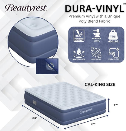 Beautyrest Supreme Air, Cal-King Size Air Mattress with Built-in Pump, Raised Inflatable Bed, Puncture-Resistant Vinyl, Auto Shut-Off, 650lb Support, Guest Bed, Camping Airbed, 3-Year Warranty