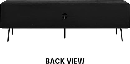 NTC Mossic TV Media Cabinet with 4 Doors for TVs, Entertainment Center with Natural Rattan, Metal Legs, Modern Storage Console for Living Room and Bedroom, Effortless Assembly, Burnt Black