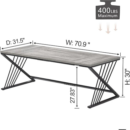 FOLUBAN 70.9" Industrial Computer Desk with Z-Shaped Legs, Modern Home Office Desk for 2 Person, Large Gaming Executive Workstation Study Table for Bedroom Writing, Light Grey