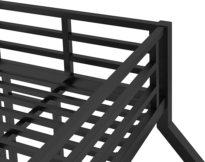 Twin XL Over Queen Bunk Bed Frame with Noise Reduced Design, Heavy Buty Floor Bunk Bed Twin XL Over Queen Bunk Beds with Build in Ladder for Adults, Teens(Black Floor Bunk Bed)