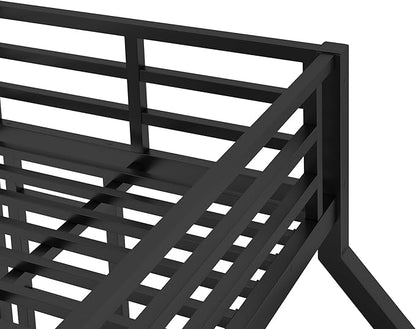 Twin XL Over Queen Bunk Bed Frame with Noise Reduced Design, Heavy Buty Floor Bunk Bed Twin XL Over Queen Bunk Beds with Build in Ladder for Adults, Teens(Black Floor Bunk Bed)