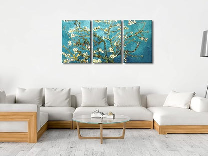 Wieco Art Giclee Canvas Prints Wall Art for Wall Decor by Van Gogh Paintings Almond Blossom Modern 3 Piece Stretched and Framed Abstract Flowers Artwork Home Office Decorations