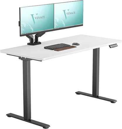 Dual Motor Electric Standing Desk with One Piece Desktop, 48 x 24 Inch Adjustable Height Sit to Stand Up Desk for Home Office, Work & Study, Black Frame & White Desktop (2 Packages)