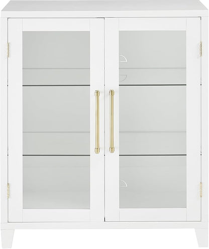 Crosley Furniture Roarke Stackable Glass Door Kitchen Pantry Storage Cabinet, Accent Cabinets for Entryway, White