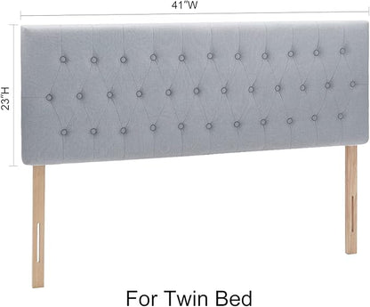 Kingfun Upholstered Tufted Twin Bed Headboard in Modern Button Design, Adjustable Solid Wood Head Board, Premium Linen Fabric Padded Headboards in Bedroom, Grey