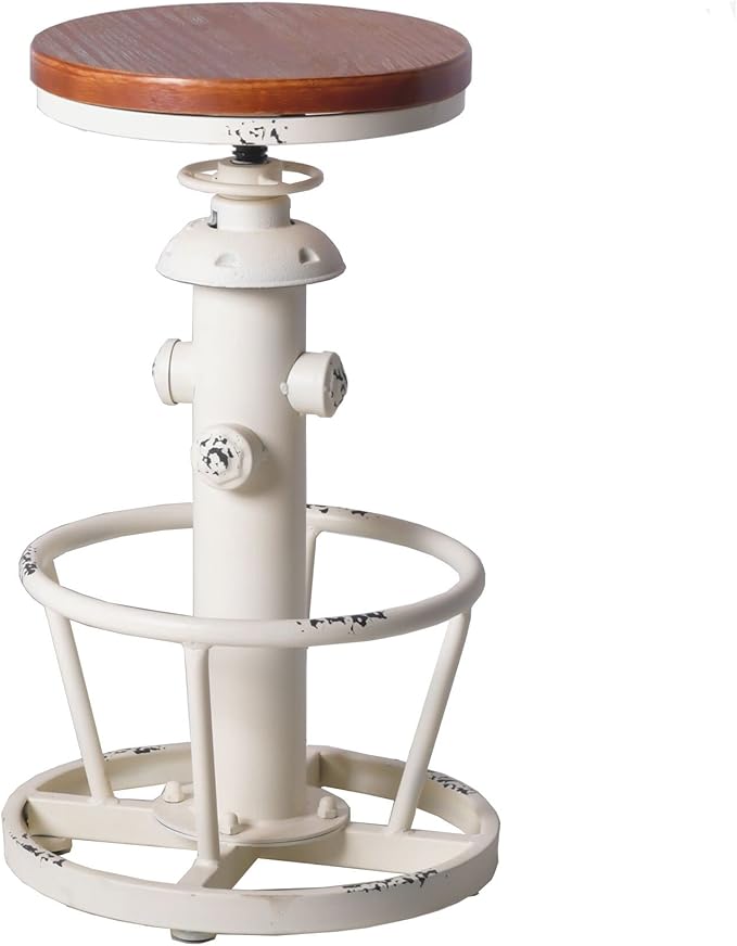 Topower 3 Piece Pub bar Set Retro Industrial Round bar Table and Stools for 2 Height Adjustable Pub Table and stools Match bar Height and Counter Barstool Antique White