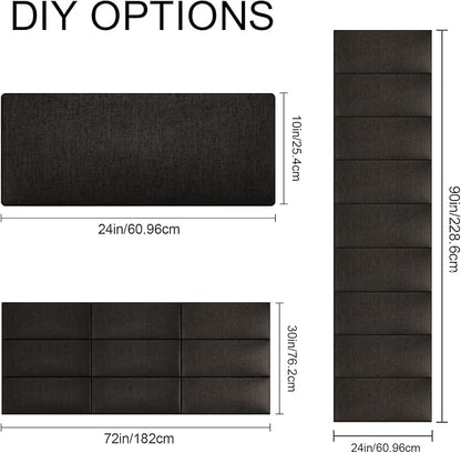Upholstered Wall Mounted Headboard, 3D Soundproof Wall Panels Peel and Stick Headboard for Queen Size, Tufted, Black (9 Panels, 10" x 24")