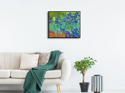 Wieco Art Black Framed Wall Art Irises by Van Gogh Famous Flowers Oil Paintings Reproduction Canvas Prints Modern Canvas Prints Artwork Pictures on Canvas Wall Art for Wall Decor