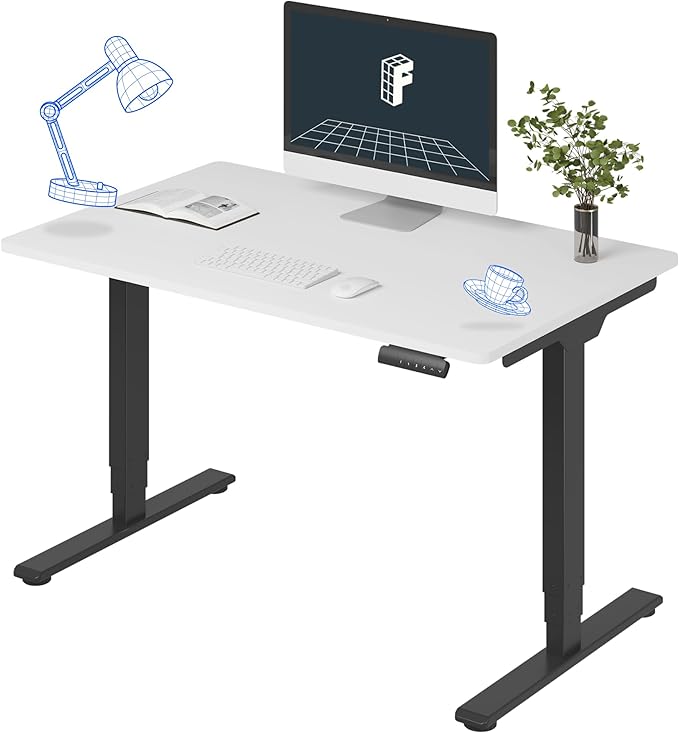FLEXISPOT E6 3 Stages Dual Motor Electric Standing Desk 48x30 Inch Whole-Piece Board Height Adjustable Electric Sit Stand Desk(Black Frame + White Desktop, 2 Packages)