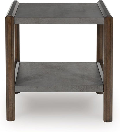 Signature Design by Ashley Kallenny Contemporary End Table with Faux Cement Top and Open Shelf, Dark Brown & Gray