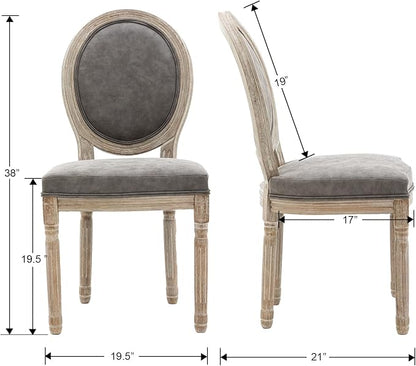 Farmhouse Dining Chairs Set of 6 Faux Leather Kitchen Chairs with Wood Legs French Country Host Side Chairs for Dining Room/Restaurant, PU Grey