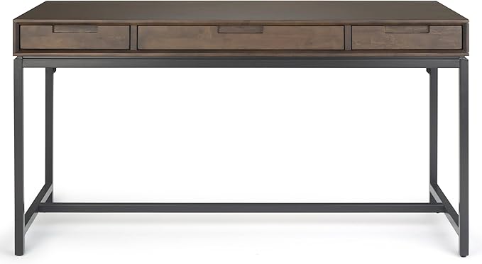 SIMPLIHOME Banting Desk - 60-Inch Wide Solid Hardwood and Metal Writing Desk in Walnut Brown, Modern Industrial Home Office Computer Table for Study with 2 Drawers and Flip-Down Keyboard Tray