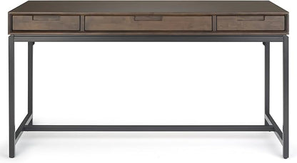 SIMPLIHOME Banting Desk - 60-Inch Wide Solid Hardwood and Metal Writing Desk in Walnut Brown, Modern Industrial Home Office Computer Table for Study with 2 Drawers and Flip-Down Keyboard Tray