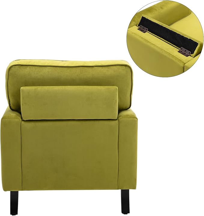 Velvet Upholstered Accent Chairs Set of 2 Modern Single Sofa Chair with Thick Removable Back Cushion and Black Printed Legs Armchair for Living Room/Bedroom/Reading, Olive Green