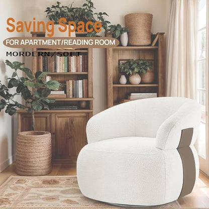 Swivel Barrel Accent Chairs-Modern Round Club Arm Chair Upholstered Living Room Armchair, Single Sofa Seating Bedroom Side Reading Seat for Living Roon Office (White,1 Pack)